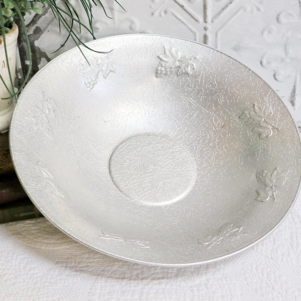 Vintage Embossed Aluminum Bowl, Hammered Aluminum